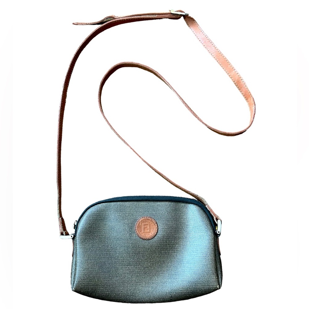 Vintage Fendi Brown Tan Coated Canvas Small Crossbody Purse Bag